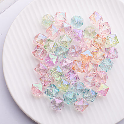 Translucent Angular Faceted Square Acrylic Beads 14mm Pastel Rainbow 100pcs
