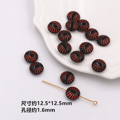 Painted Acrylic Beads Black Red Series Carved Patterns 100pcs 7