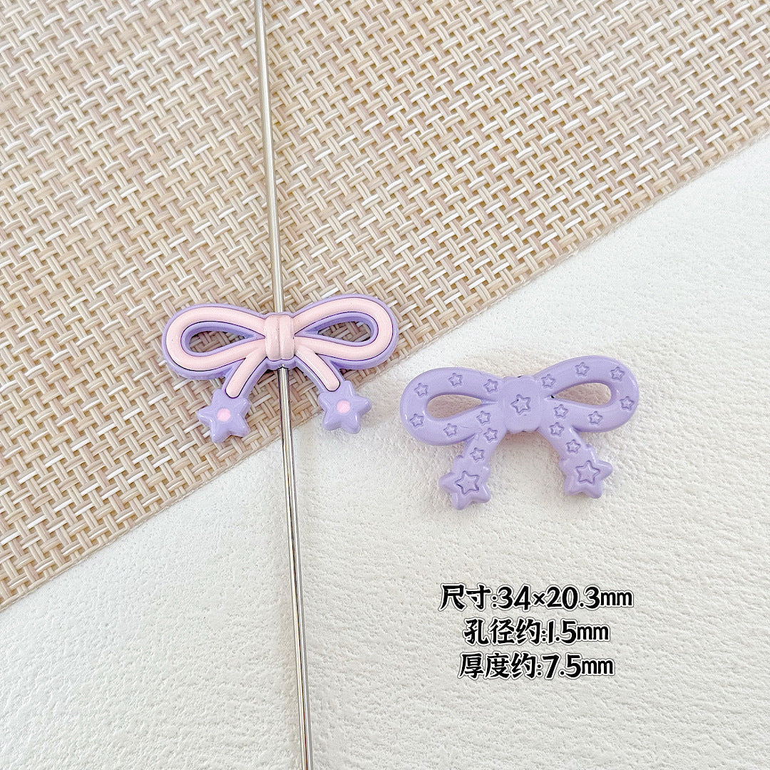 Bow and Star Metal Beads 34mm Painted Pastel Colors 5pcs 7