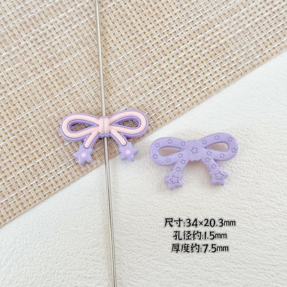 Bow and Star Metal Beads 34mm Painted Pastel Colors 5pcs 7