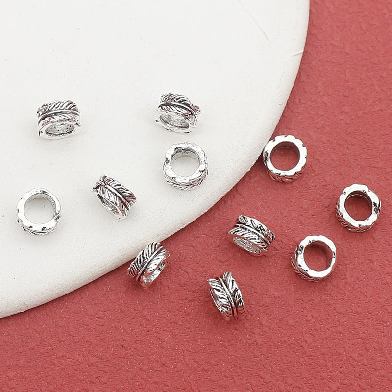 Tube Metal Beads 7mm Leaf Patterned Tibetan Silver Tone 100pcs 3