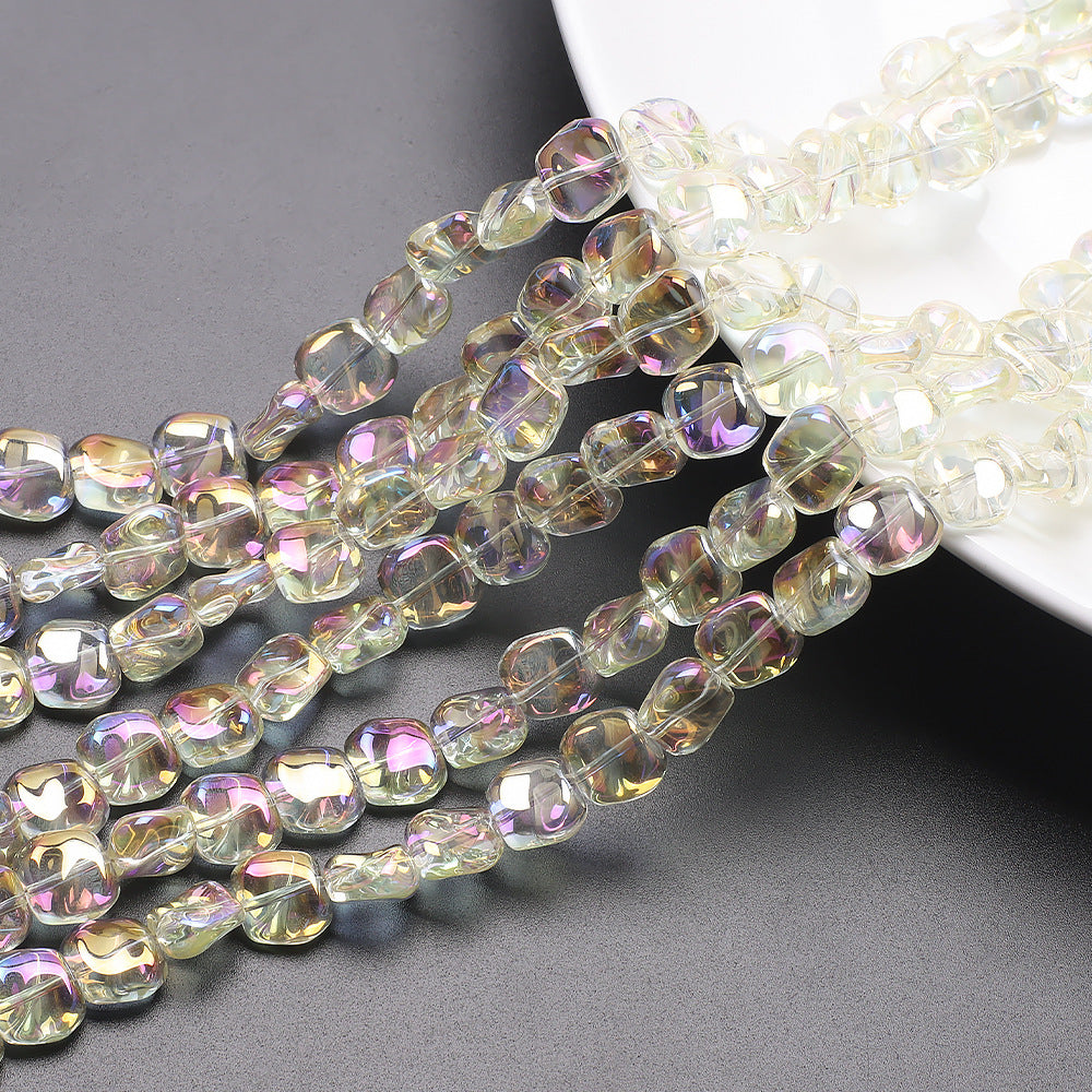 Electroplated Oblique Square Glass Beads 12mm Transparent Iridescent 20pcs 6