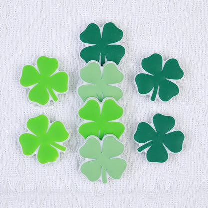 Silicone Focal Beads Four Leaf Clover Matte Green Hues 20pcs 3