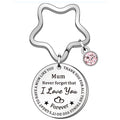 Stainless Steel Mum Round Keychain Star Ring Pink Crystal Charm