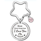 Stainless Steel Mum Round Keychain Star Ring Pink Crystal Charm