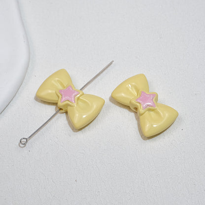 Painted Star Bow Acrylic Beads 28mm Glossy Mixed Colors 30pcs 5