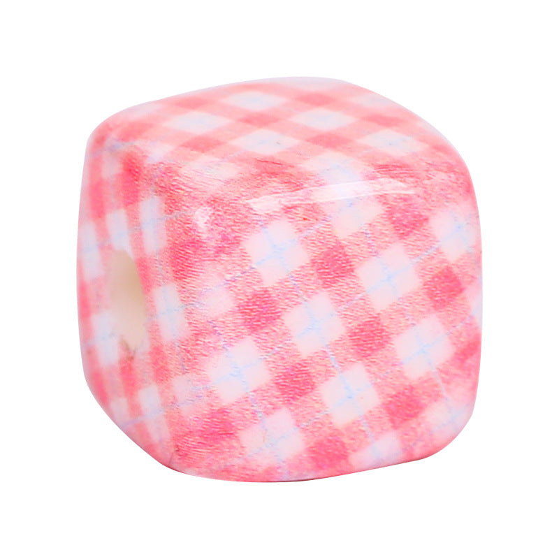 Fresh Striped Pattern Acrylic Square Beads 14mm Pastel Mixed 10pcs 5