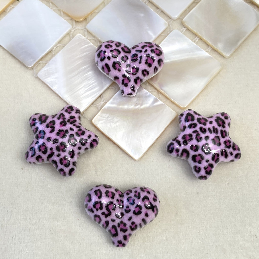 Leopard Print Heart Star Acrylic Beads 20mm Mixed Colors 50pcs 6