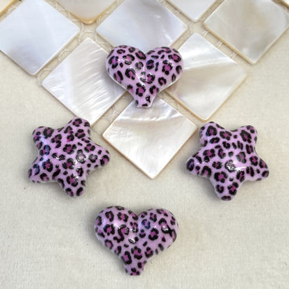 Leopard Print Heart Star Acrylic Beads 20mm Mixed Colors 50pcs 6