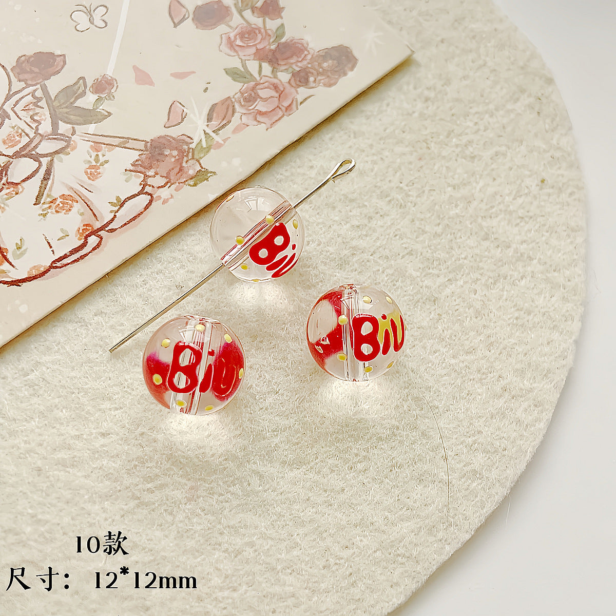 Hand Painted Transparent Glass Beads 12-14mm Christmas Series 1pc 20
