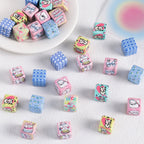 Adobe Printed Square Acrylic Beads 15mm Kitten Puppy Design 10pcs
