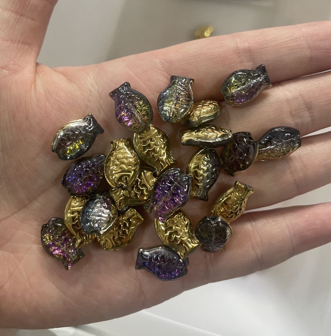 Electroplated Fish Glass Beads 10x14mm Japanese Style Perforated 30pcs 19