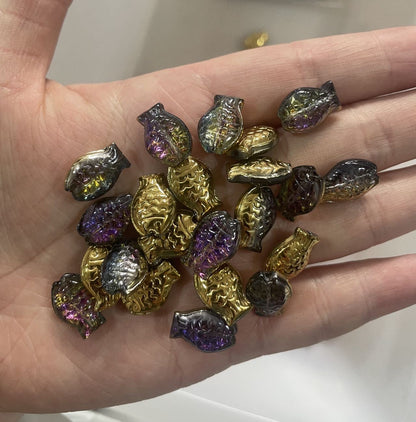 Electroplated Fish Glass Beads 10x14mm Japanese Style Perforated 30pcs 19
