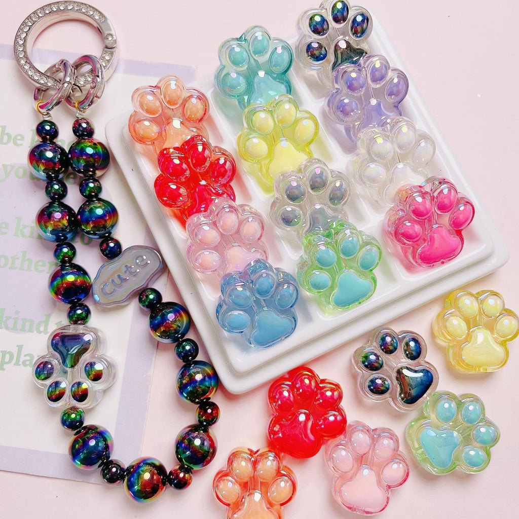 Transparent Cat Claw Acrylic Beads 26mm UV Plating 5pcs