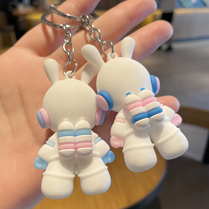 PVC Cartoon Space Bunny Keychain Astronaut Design Pastel Colors 4
