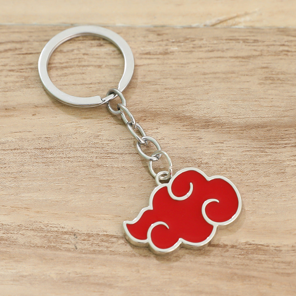 Metal Red Cloud Keychain Zinc Alloy Glossy Silver Outline 4