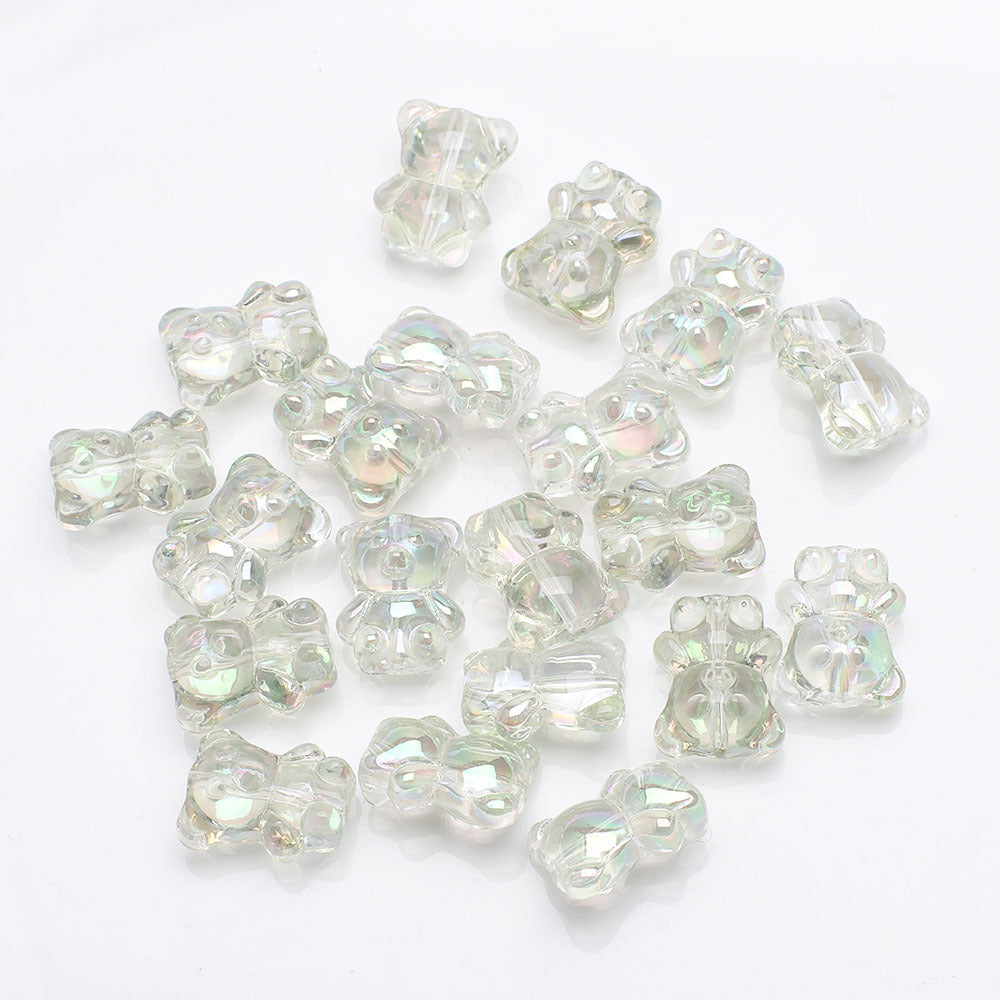 Electroplated Bear Glass Beads 12mm 14mm Mixed Metallic Colors 20pcs 20