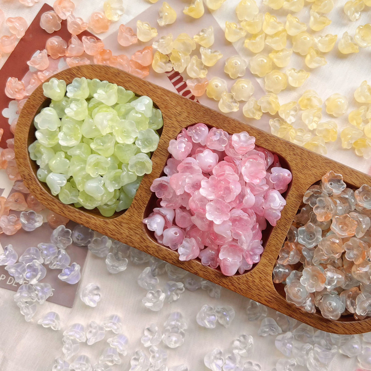 Vintage Lily-Shaped Glass Beads 8x12mm Pastel Translucent 30pcs 4