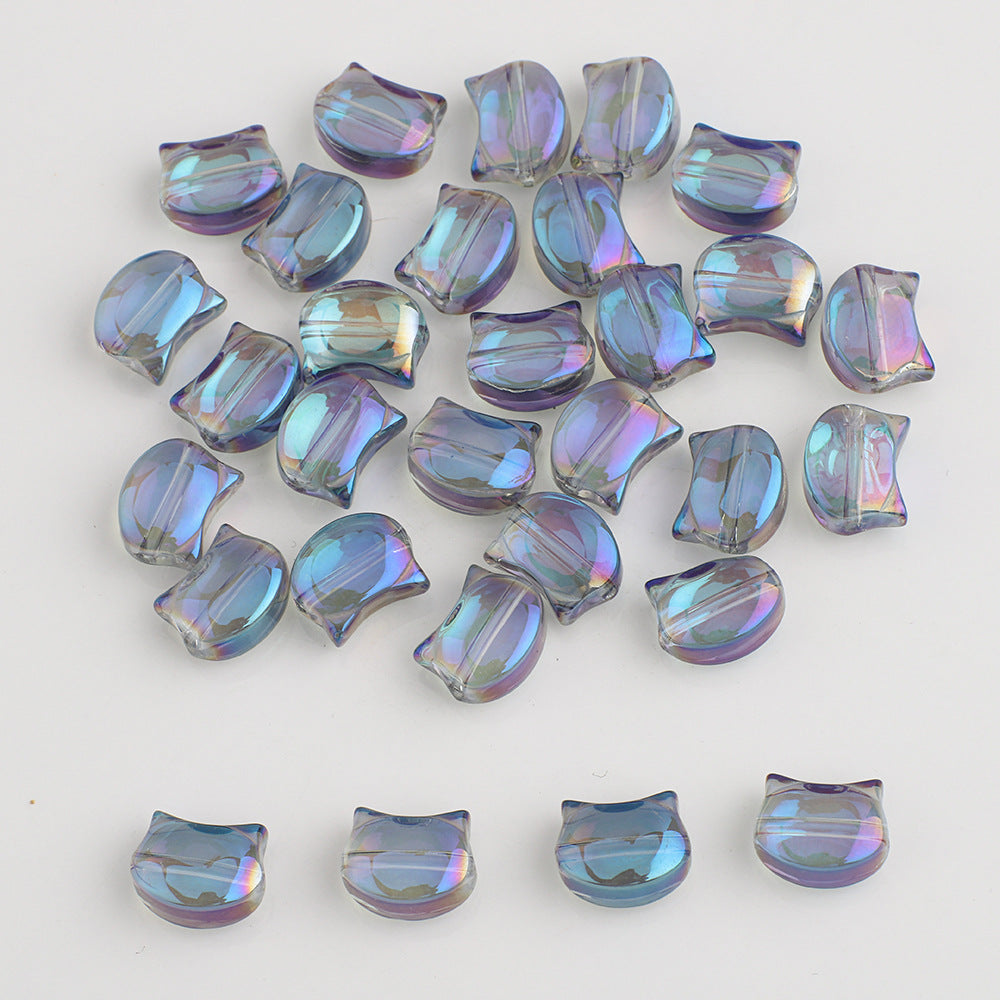 Plating Flat Cat Head Glass Beads 8mm x 10mm Iridescent Colors 30pcs 12