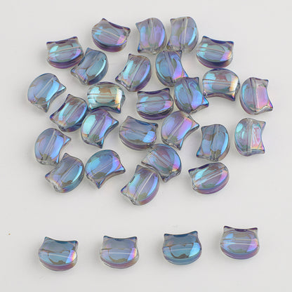 Plating Flat Cat Head Glass Beads 8mm x 10mm Iridescent Colors 30pcs 12