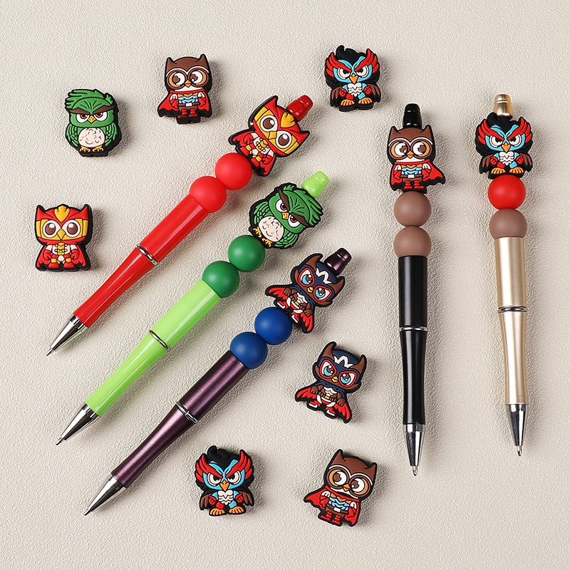 Silicone Focal Beads Owl Super Hero Wearing Mask and Cape 20pcs 3