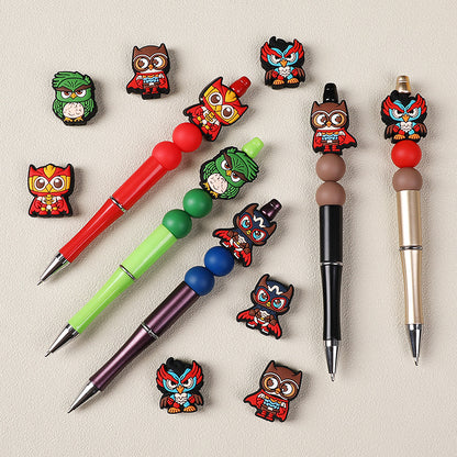 Silicone Focal Beads Owl Super Hero Wearing Mask and Cape 20pcs 3