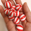 Striped Bubblegum Beads 20mm Red and White Glossy Printed 10pcs