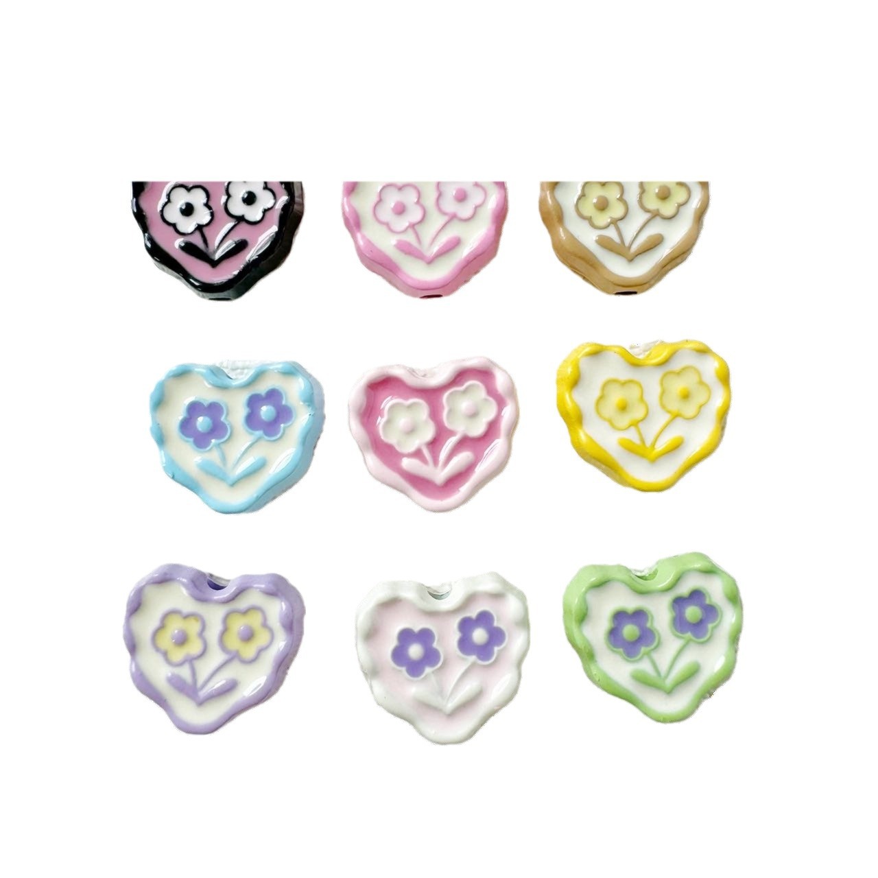 Heart and Flower Metal Beads 10mm Baking Painted Two-Color 20pcs 5