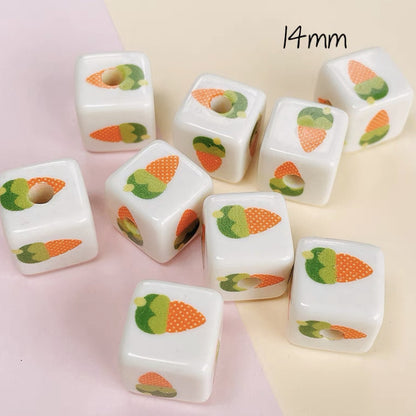 Cream Cartoon Printed Square Acrylic Beads 14mm 20pcs 11