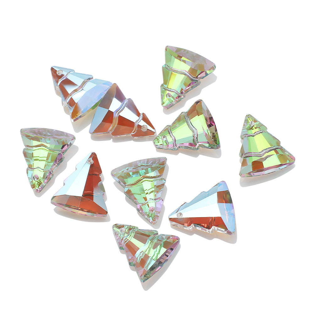 Electroplated Christmas Tree Glass Beads 13x15mm Iridescent 10pcs 7
