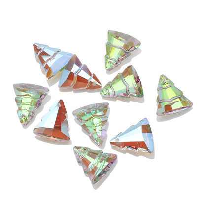 Electroplated Christmas Tree Glass Beads 13x15mm Iridescent 10pcs 7
