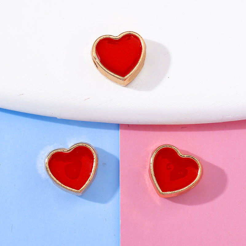 Heart Metal Beads 8mm Double-Sided Enamel Gold Tone 50pcs 6