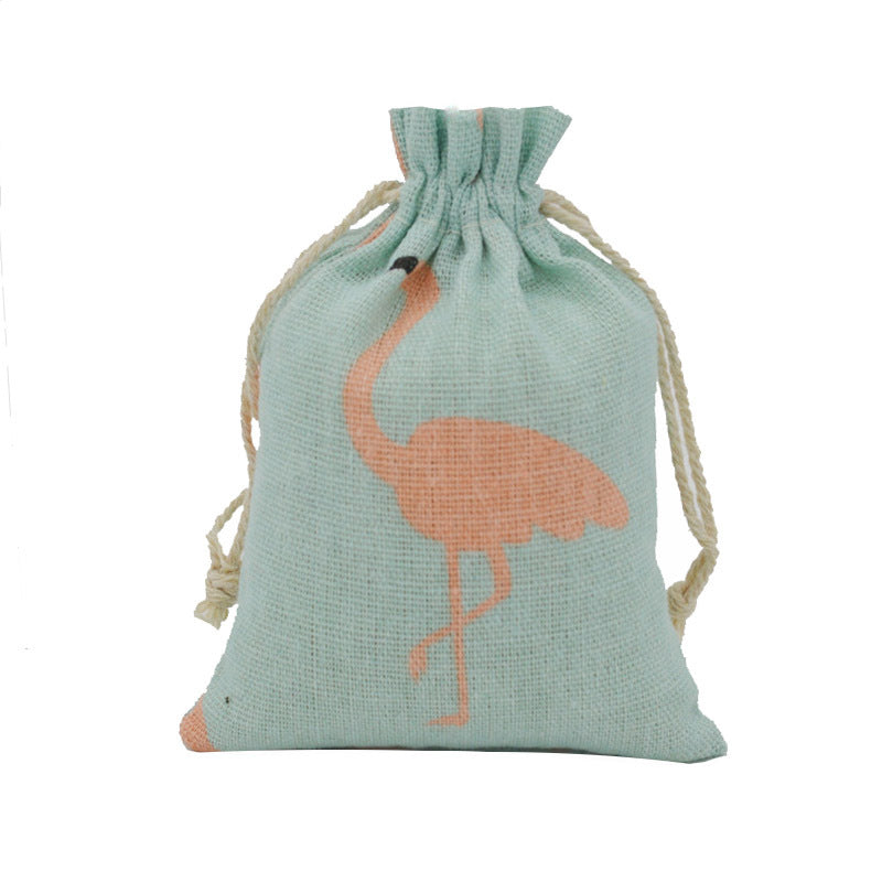 Cotton Linen Drawstring Pouches 10x14cm Animal and Botanical Prints 2pcs 20