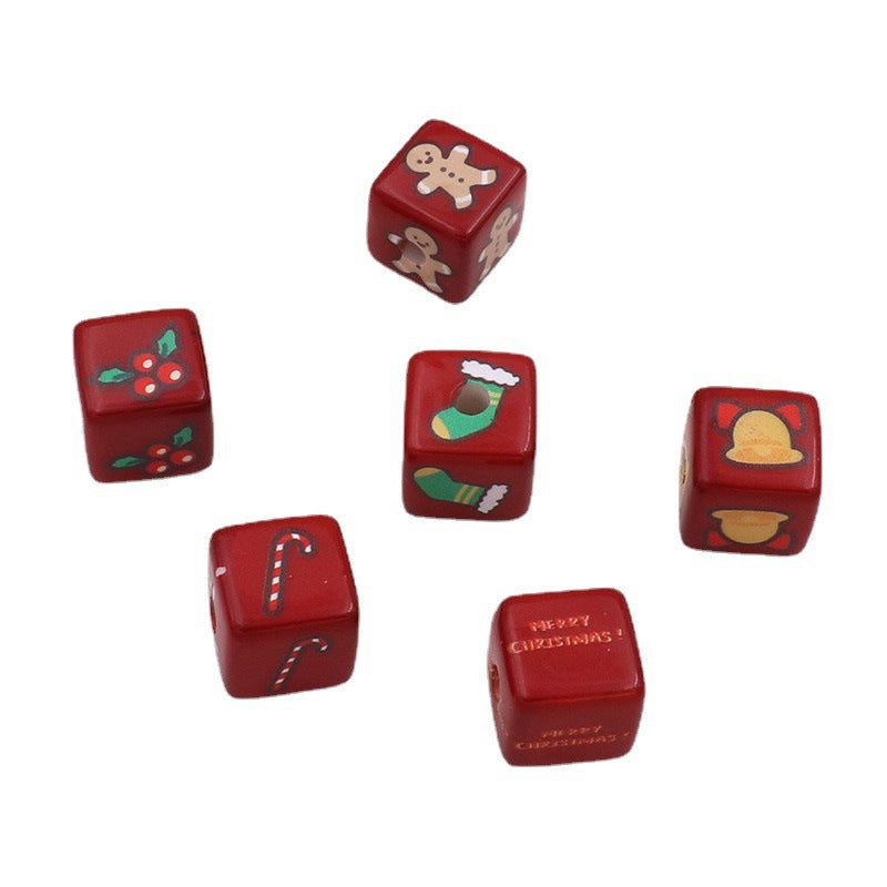 Christmas Square Acrylic Beads 14mm Red Printed 20pcs 5