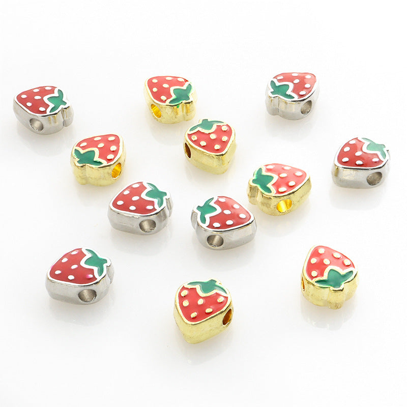 Strawberry Metal Beads 10mm Enamel Alloy Colorful 50pcs 3