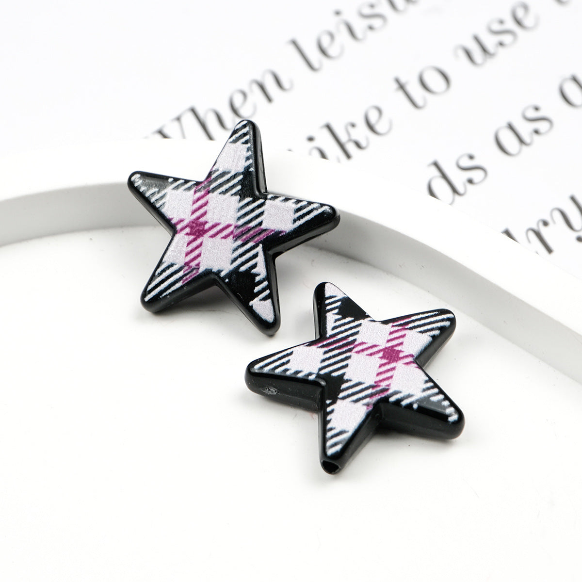 Grid Pattern Printed Star Acrylic Beads 21mm Multicolor 20pcs 8