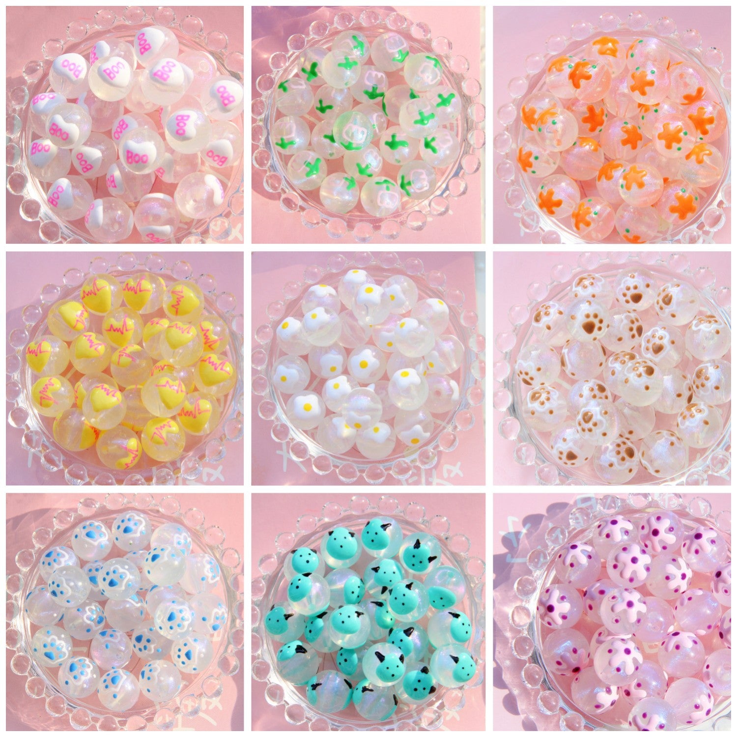 Painted Smiley Face Acrylic Beads 16mm Glow In The Dark 10pcs
