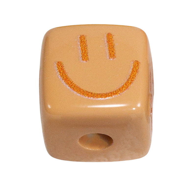 Colorful Smiling Face Acrylic Square Beads 14mm 10pcs 13