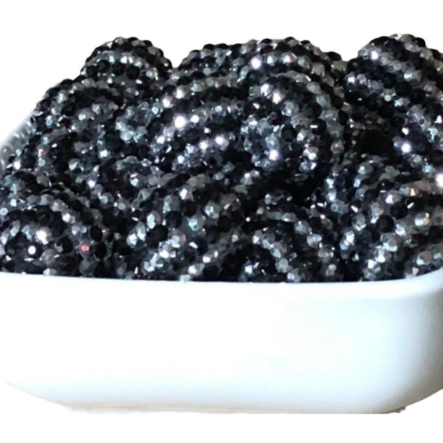 Rhinestone Bubblegum Beads 16-22mm Black Silver Striped Resin 5pcs 3