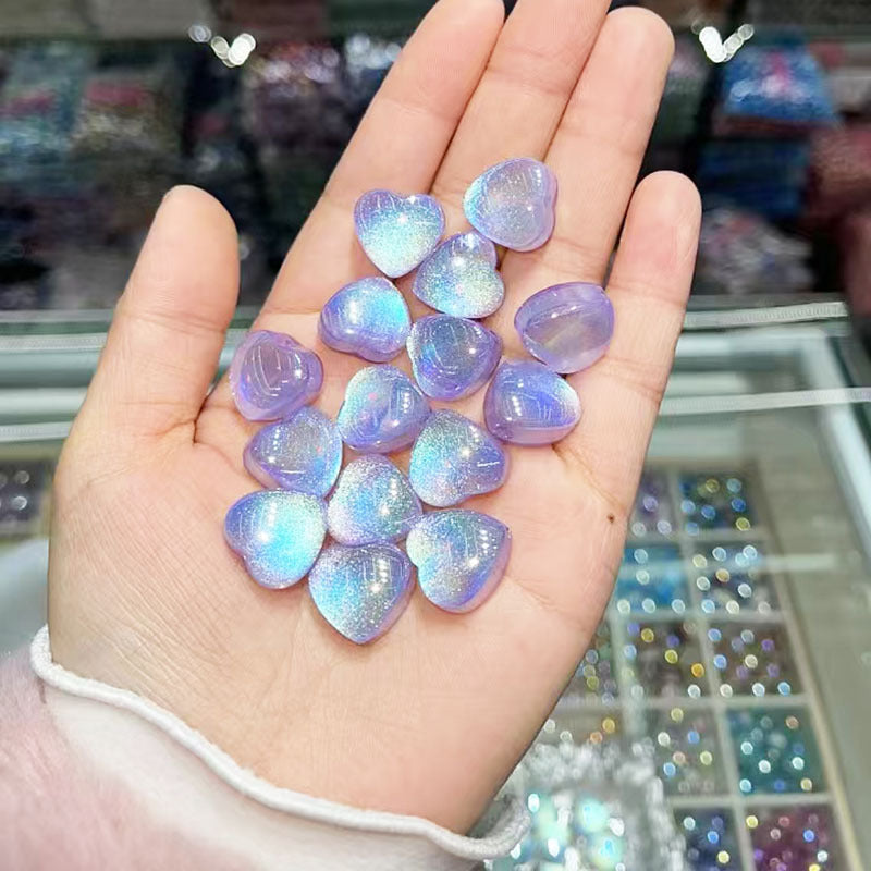 Glitter Heart Clover Resin Beads 18mm Lavender Iridescent 20pcs