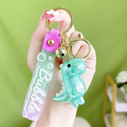 Acrylic Gradient Luminous Dinosaur Keychain with Bell Charm 8