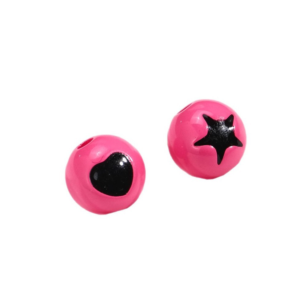 Painted Round Acrylic Beads 10mm Double Sided Heart and Star Pattern 50pcs 5