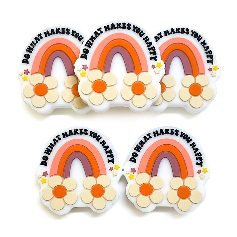 Silicone Focal Beads Flower Rainbow Do What Makes You Happy 20pcs
