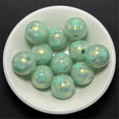 Gilded Silk Texture Star Pattern Acrylic Beads 16mm Mixed Colors 100pcs 15