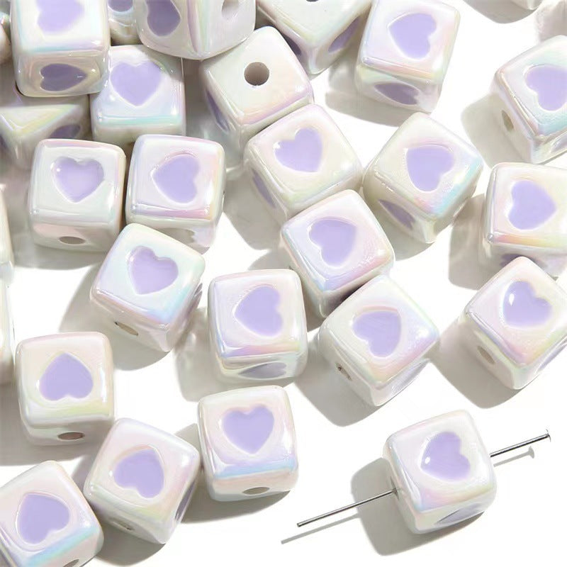 Plating Heart Acrylic Square Beads 12mm Glossy Two-Color 50pcs 10