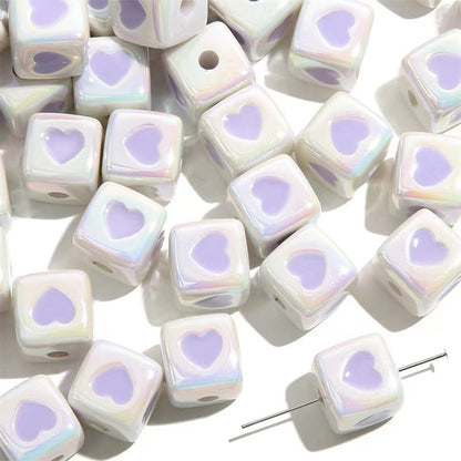Plating Heart Acrylic Square Beads 12mm Glossy Two-Color 50pcs 10