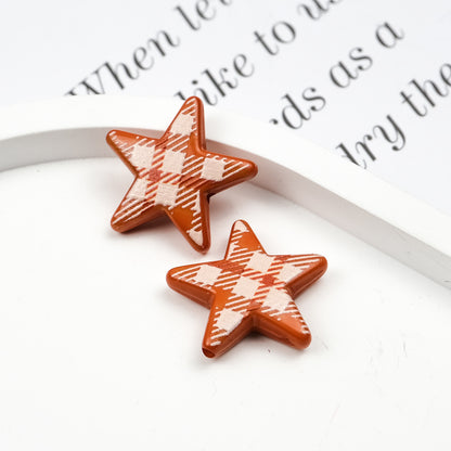 Grid Pattern Printed Star Acrylic Beads 21mm Multicolor 20pcs 9
