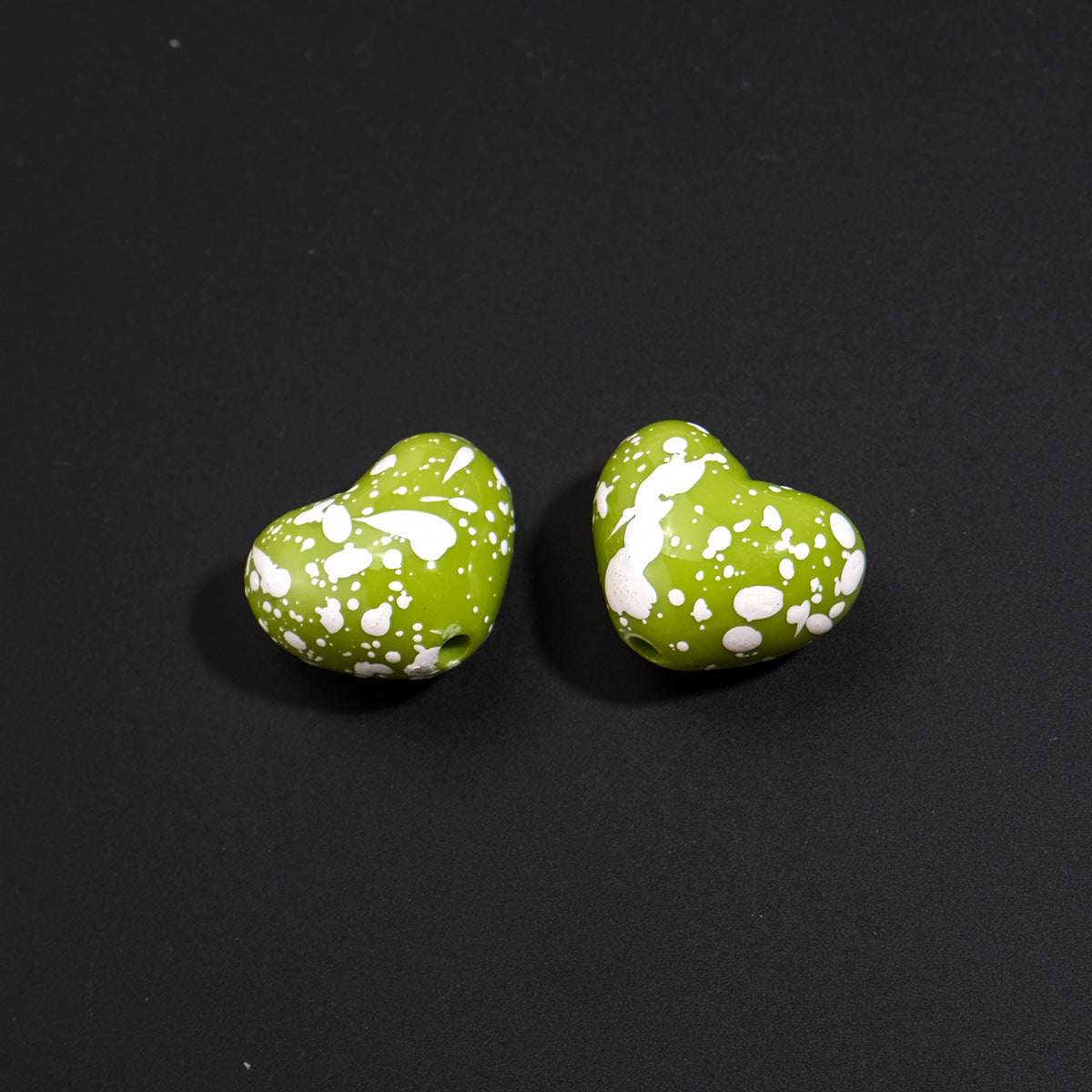 Plaid and Splashed Ink Pattern Heart Acrylic Beads 18mm 20pcs 18