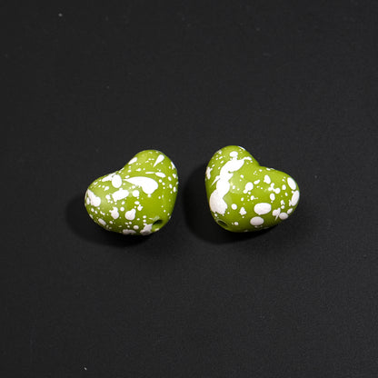 Plaid and Splashed Ink Pattern Heart Acrylic Beads 18mm 20pcs 18