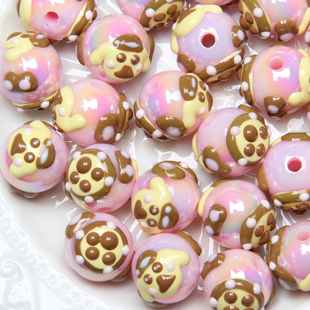 Hand Painted Acrylic Beads 16mm New Year Dog Faces 10pcs 4